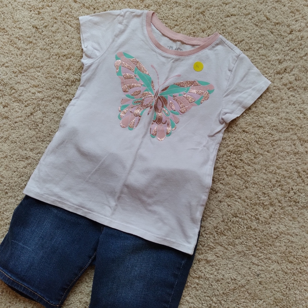 Children Place White Glitter Butterfly Small Graphic Top